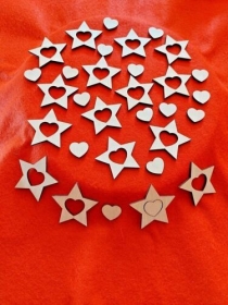 Streudeko 32tlg. Sterne mit Herz in der Mitte Holz Deko Tischdeko zum basteln verzieren und dekorieren Taufe Firmung Hochzeit Jubiläum Geburtstag  Weihnachten Advent  Festtage