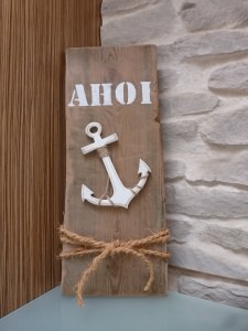Tolle Deko ! Handgemachtes Dekobrett in maritimen Look mit weißem Anker zum Kaufen