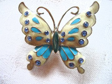 Vintage♥Brosche♥Schmetterling♥mit Emailleinstätzen♥aus den 70er Jahren♥