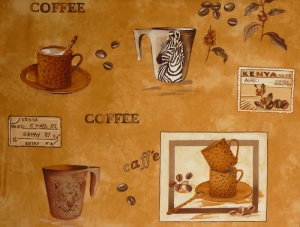 ✂ Patchworkstoff Meterware Coffee Journey Pattern dunkel