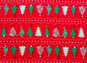 ✂ Patchworkstoff Meterware Weihnachtsstoffe Tante Ema Tannenbäume auf rotem Grund