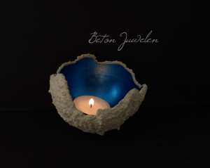 Ambiente Licht, Beton Schale klein, Beton Teelicht in blau verziert
