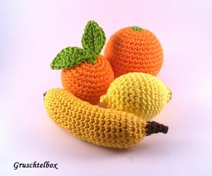 Häkelobst aus Baumwolle, 4-teiliges Set, Banane, Mandarine, Orange, Zitrone 4064.180709.215436_hkelobst1