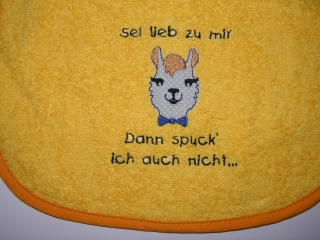 Riesenschlupflatz, Babylatz, bestickt mit Lama und dem Namen des Kindes 