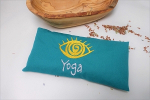 1 Stück handgemachtes Augenkissen Yoga, Auge, abnehmbarer Bezug, waschbar, petrol, Farbauswahl, mit Leinsamen und Lavendel, bestickt, Meditation, Entspannung, Dieda