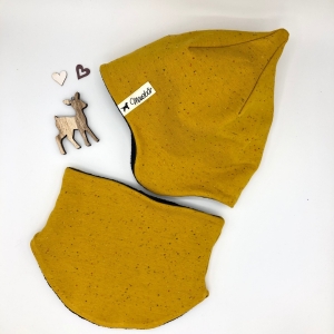 Set Mütze, Halssocke, Zipfelmütze, Kindermütze, in senf, 52-53 cm, von Mausbär