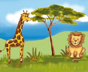  - Kinderbordüre - selbstklebend | Afrika Tiere - 23 cm Höhe | Vlies Bordüre mit Elefanten, Giraffe, Löwe und Affe 