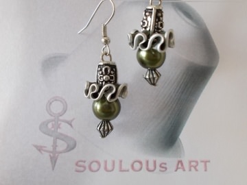 Ohrhänger ♥ Oriental Style khaki oliv metallic silber Nespresso - Kapsel Schmuck upcycling
