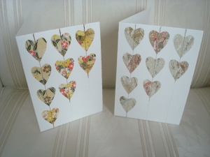 Grußkarte - Doppelkarte mit aufgenähten Herzen aus Japanpapier - Geburtstag usw. - ☆ von Patchwerk ☆ 4690.190305.201328_2xherzen