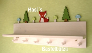 Kinder-Garderobe weiß ♡ WALD ♡ mit Ablage, aus Holz, Hakenleiste