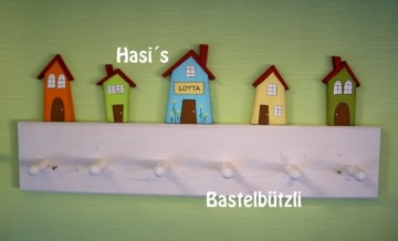 Kinder-Garderobe weiß ♡ HÄUSER ♡ aus Holz, Hakenleiste