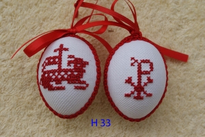 Osterdeko, Kreuzstich Osterei, ♥ religiöses Motiv ♥ Handgestickt, rot-weiß 6cm 5126.181230.163708_h331