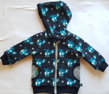 Sweatjacke - Hoodie - Hubschrauber - Gr. 74/80 aus French Terry 