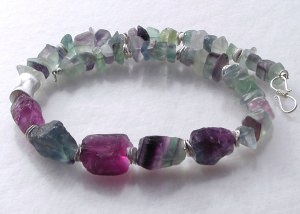 Collier  EDLE BROCKEN  Fluorit, 925er Silber roh Steinschmuck Unikat