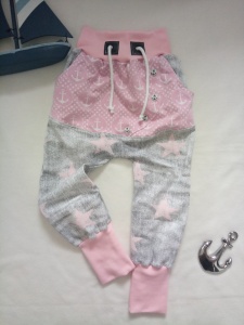 Baggy Pant Anker Sterne Rosa Grau Pumphose Handmade Gr. 98 - 104
