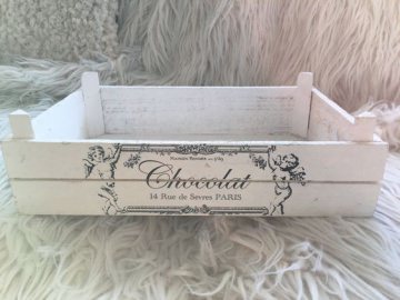  alte weiße Kiste ★ Holz ★ Label chocolat ★ vintage ★ shabby ★ Aufbewahrung