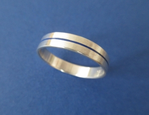 Silberring -Blaues Band- Ring mit farbigem Band