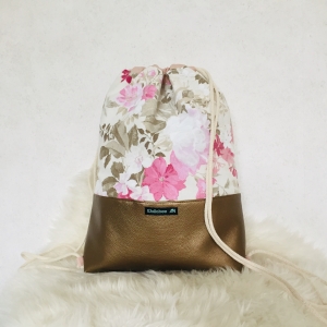 Frühlingshafter Turnbeutel/Rucksack/Beutel mit blumigem Muster und Kunstleder - Wollabee