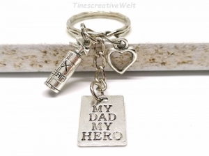 Schlüsselanhänger, Held, Feuerwehr, Feuerlöscher, Bester Papa, Herz, Taschenanhänger, Schlüsselbund, Geschenk für Vater
