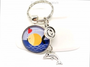 Personalisierter Schlüsselanhänger, Fisch, Delfin, Herz, Meer, Urlaub, Geschenk