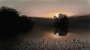 -Abends am See- Unikat Digital- Acrylmalerei mittels Wacom - Tablet in Corel Painter auf 40 x 30 x 2 cm Keilrahmen 7199.181101.220545_abends_am_see