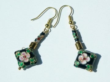 Ohrhänger NOSTALGIE Cloisonne Quadrat schwarz gold rosa Blüten Hämatit zierlich romantisch vintage Set 765.180715.155739_8