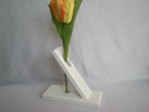 1er Holzvase mit Reagenzglas, weiß, diagonal, ohne Blumen, Tischdeko kaufen