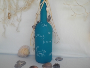 Eine blaue Dekoflasche, Vase, maritim dekoriert 31 cm, zum Beschriften, kaufen  