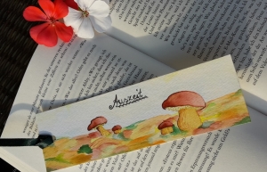 handgemalte Aquarell-Lesezeichen mit Pilzmotiv