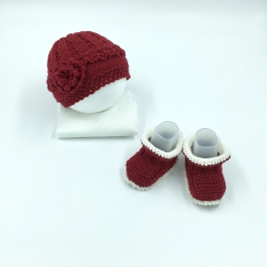 Gr.62/68, Baby Mütze, rot,  handgestrickt, und passende Schuhe, kaufen